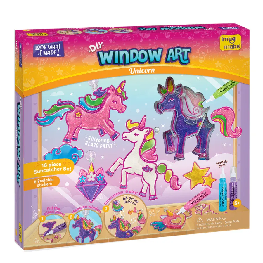 Imagimake Window Art Unicorn DIY Craft Kit for Kids | Glass Painting Activity with Suction Hooks – Create & Display Unicorn Designs (Ages 4+)