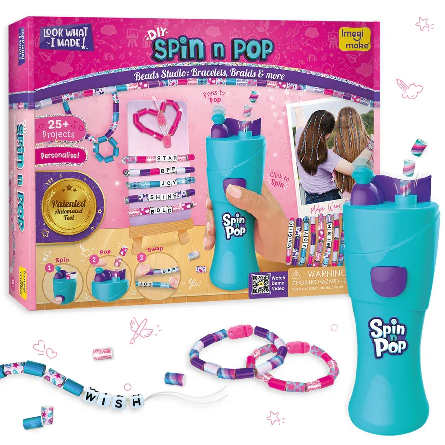 Imagimake Spin N Pop Beads Studio for Kids  350+ DIY Pop Beads, Braiding & Bracelet Making Kit with Spinner Tool (Ages 5+)