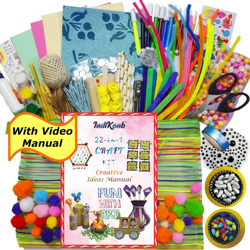 INDIKONB 22 in 1 Art and Craft Kit for Girls and Boys with Crafts Supplies Set All Craft Materials Items for Kids DIY for All Ages 8-10, Age 9-12, Age
